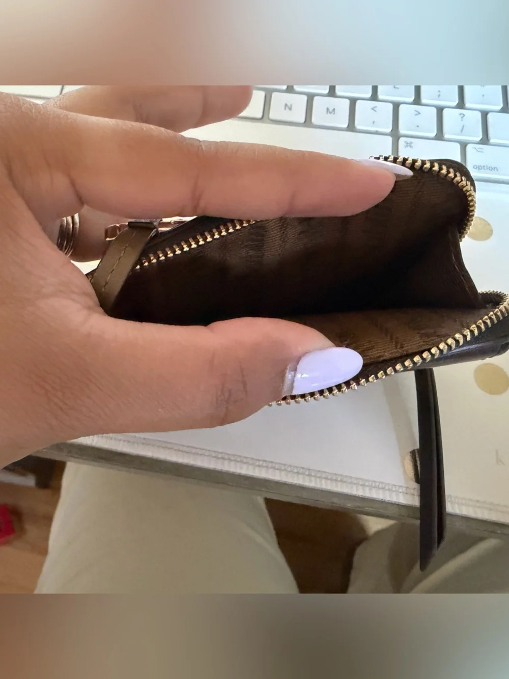 Tory Burch Brown Leather Wristlet Key Wallet